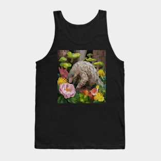 watercolor flowers surrounding a wild pangolin Tank Top